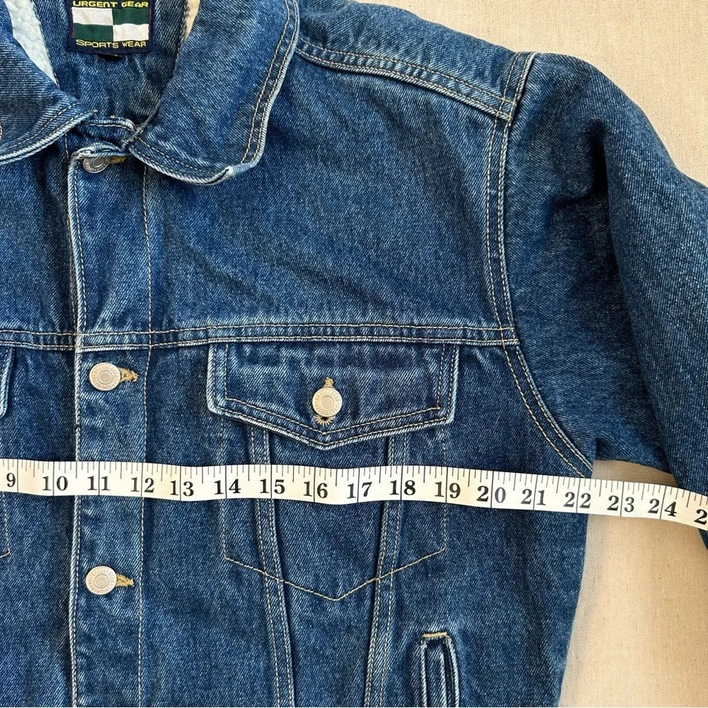VTG Urgent Gear Sports Wear Dark Wash Cropped Denim Jean Jacket Size XL/18 - Picture 9 of 11